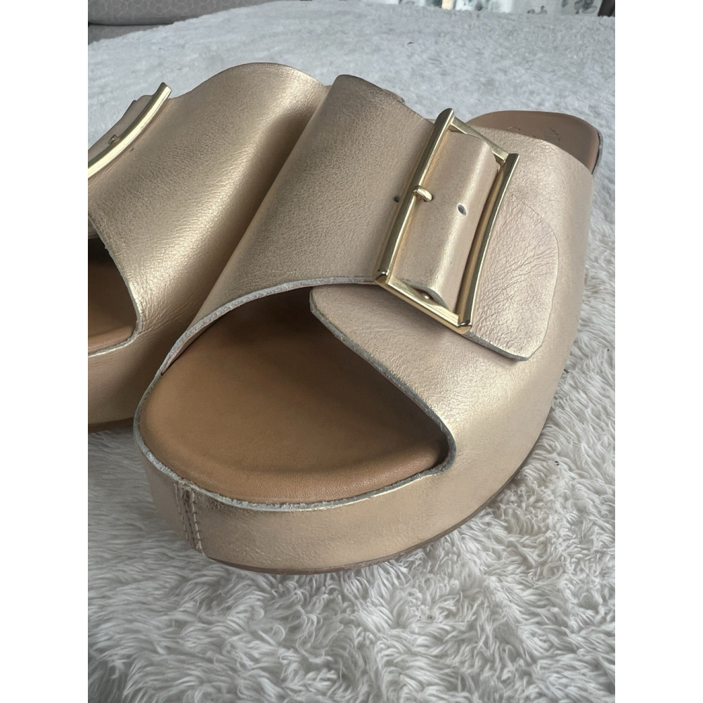 Kork-Ease Sz 9 Brushed Gold York Leather Buckle Platform Slide Sandals NWT - Picture 4 of 16